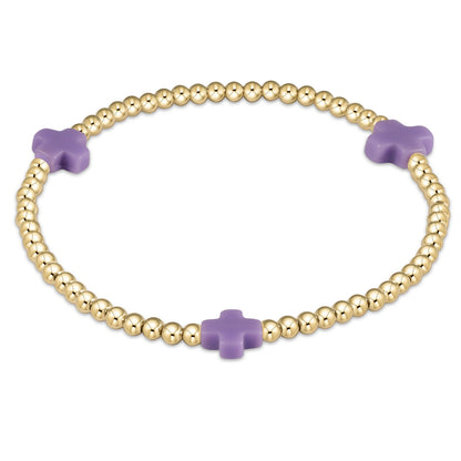 Signature Gold Pattern Cross and 3mm Beaded Bracelet
